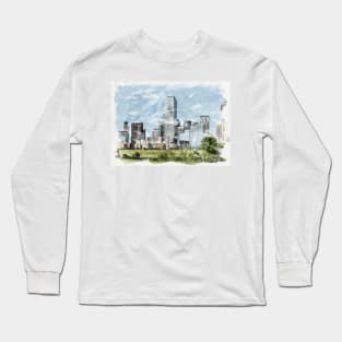 Dallas Texas USA Unique Watercolor Travel Souvenir Fine Art Painting Long Sleeve T-Shirt